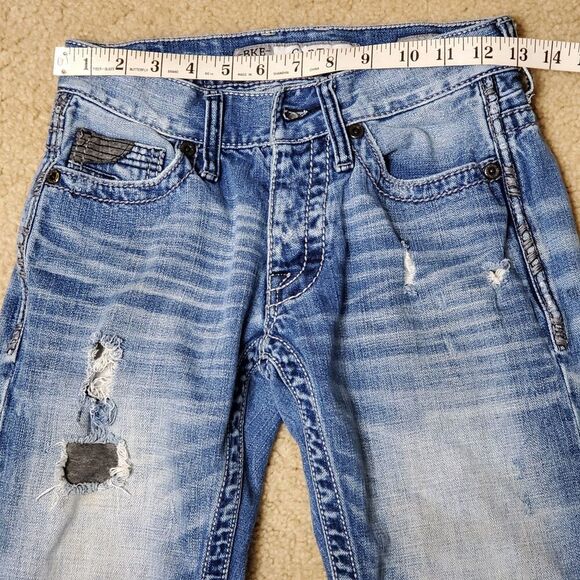 BKE Carter Teens Sz 26R Button Fly Denim Blue Jeans Factory Distressed Destoryed - Picture 7 of 11